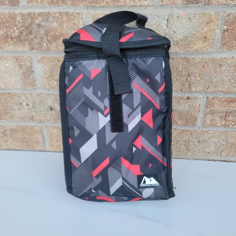 Arctic Zone Insulated Lunch Bag Geometric Black Red‎ Grey Ultra Safe Lining